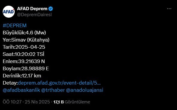 Son Dakika... Kütahya'da bir deprem daha oldu! Okullar tatil edildi