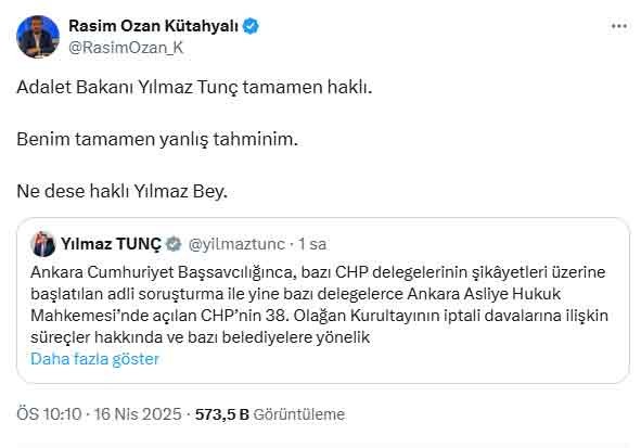 CHP'ye kayyum atanacağını iddia etmişti. Rasim Ozan Kütahyalı hakkında soruşturma başlatıldı