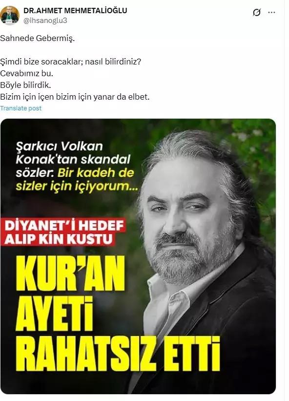 Müftünün Volkan Konak paylaşımı tepki çekti!
