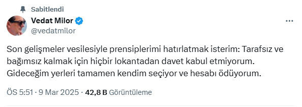 Son Dakika... Vedat Milor'dan 'Kent Lokantası' soruşturmasına ilişkin açıklama
