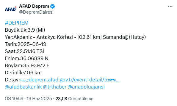 Son dakika... Hatay'da deprem! AFAD açıkladı