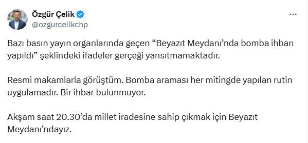 CHP'den bomba ihbarı açıklaması