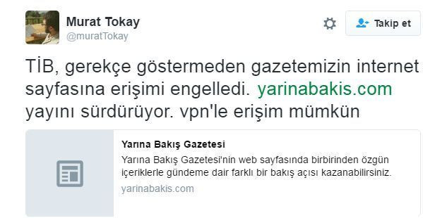 Yarına Bakış gazetesinin internet sitesine erişim engeli!