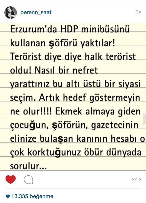 HDP'lilere saldırı Beren Saat'i isyan ettirdi!