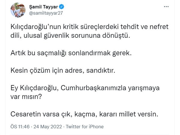 AK Parti'nin üst düzey isminden seçim çıkışı. AK Parti MKYK üyesi Şamil Tayyar'dan Seçim çıkışı... Kılıçdaroğlu'nun videosuna seçimli meydan okuma - Resim : 2