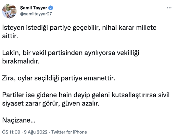 AK Partili Şamil Tayyar'dan Mehmet Ali Çelebi göndermesi: Güven azalır