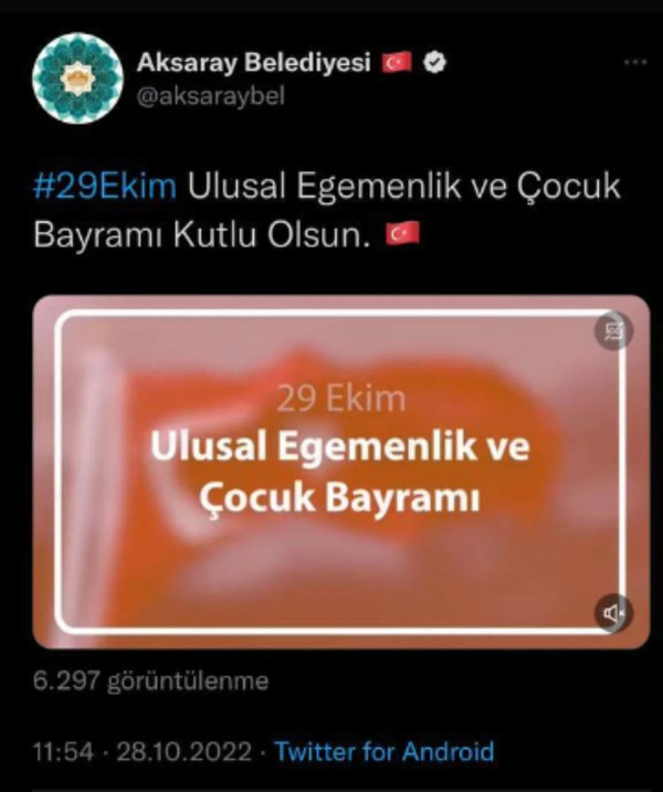 Aksaray Belediyesi 29 Ekim Cumhuriyet Bayramı ile 23 Nisan Ulusal Egemenlik ve Çocuk Bayramı'nı karıştırdı
