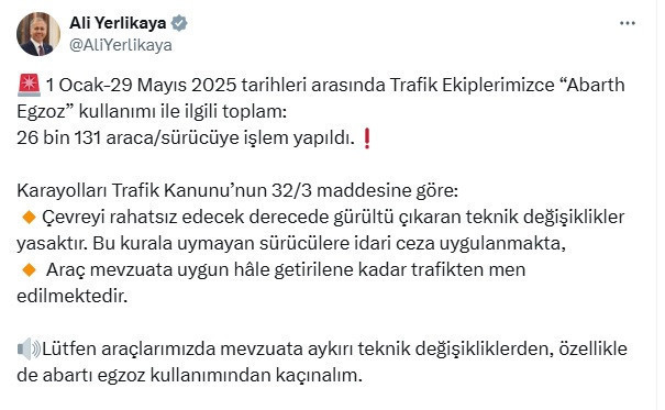 26 bin sürücüye egzoz cezası! Bakan Yerlikaya açıkladı - Resim : 2