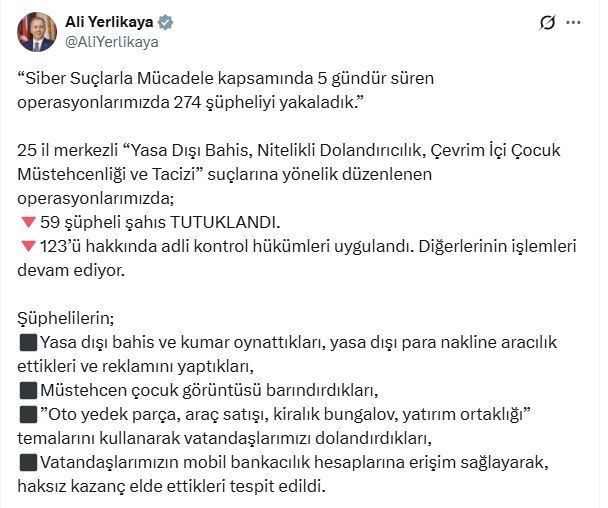 25 ilde siber suç operasyonu! 274 şüpheli yakalandı - Resim : 2