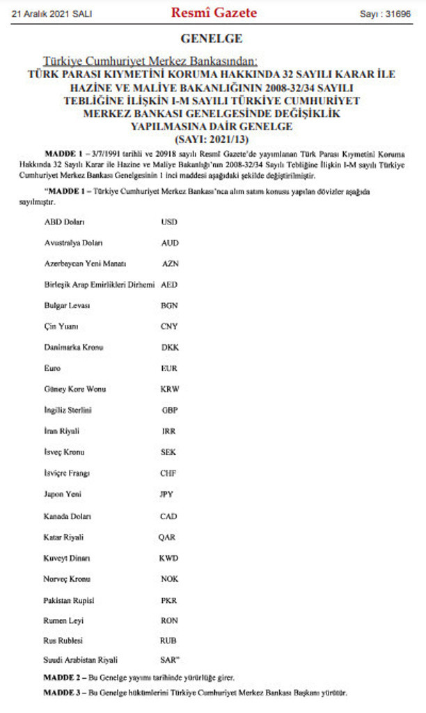 Merkez Bankası genelgesinde değişiklik... Merkez Bankası'nın alım satım yaptığı dövizler güncellendi