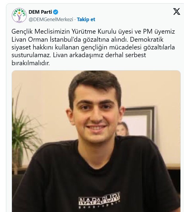 DEM Parti Gençlik Meclisi Üyesi Livan Orman gözaltına alındı