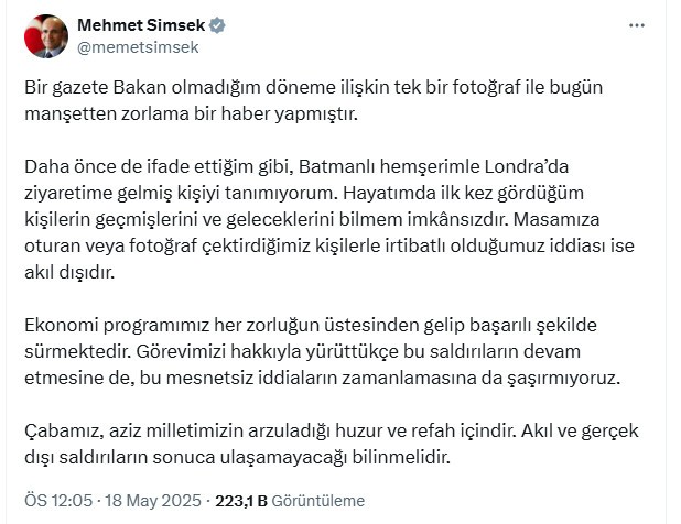 Mehmet Şimşek, Sözcü'nün manşetine yanıt verdi! Hayatımda ilk kez gördüğüm kişilerin geçmişlerini ve geleceklerini bilmem imkansız...