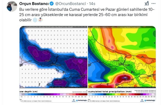 İstanbul'a Bu Kez Kuvvetli Geliyor. 25 cm Kar Yağışı Bekleniyor - Resim : 2