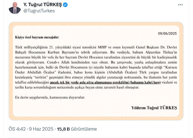Tuğrul Türkeş'ten Devlet Bahçeli'ye özel bayram mesajı: Babamın kabri başında asla söylenmemeli - Resim : 2