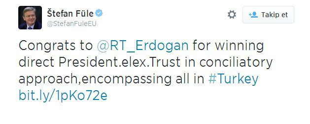 Stefan Füle Erdoğan'ı sosyal medyadan kutladı!