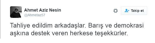 Özgür Gündem'in nöbetçi Yayın Yönetmenlerinden Ahmet Nesin de tahliye edildi!