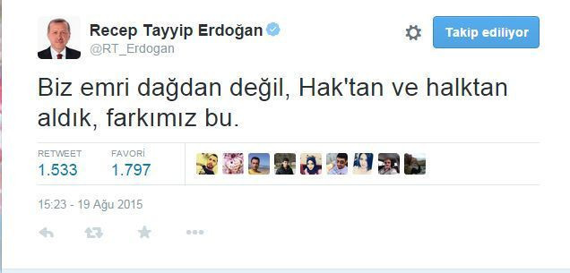Erdoğan Twitter'dan bombaladı: Emir dağdan değil Hak'tan!