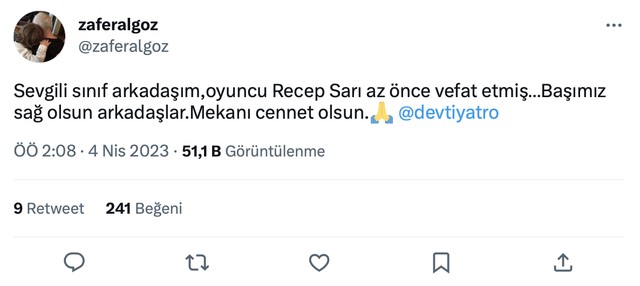 Ünlü oyuncu Recep Sarı hayatını kaybetti! Zafer Algöz duyurdu. Recep Sarı kimdir, kaç yaşındadır, neden ve ne zaman hayatını kaybetti?