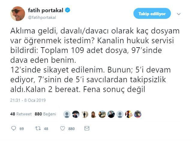 Fatih Portakal hakkında açılan kaç dava var?