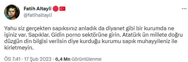 Diyanet'ten Fatih Altaylı'ya suç duyurusu yapıldı: Depremzedeleri kışkırtıyor!