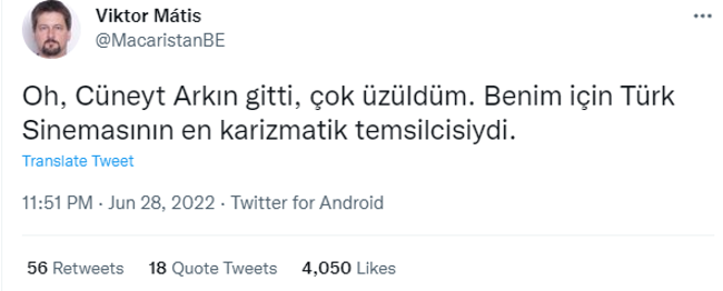 Macaristan Büyükelçisinin 'Cüneyt Arkın'  paylaşımı alay konusu oldu. Büyükelçi, dilbilgisi hatası yapınca yorum üstüne yorum yağdı