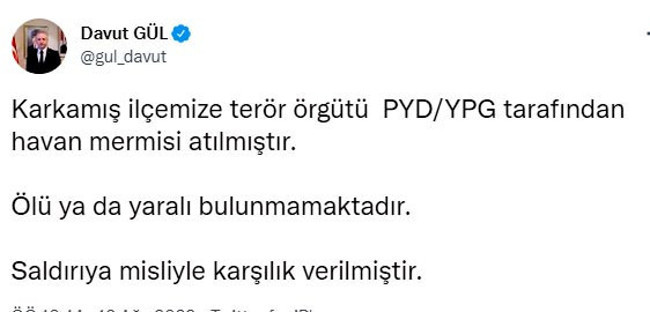 Terör örgütü PKK/YPG'den, Karkamış'a havan saldırısı