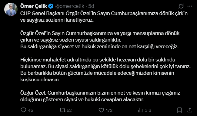 Ömer Çelik'ten tepki gecikmedi! "Çirkin ve saygısız sözleri lanetliyoruz"