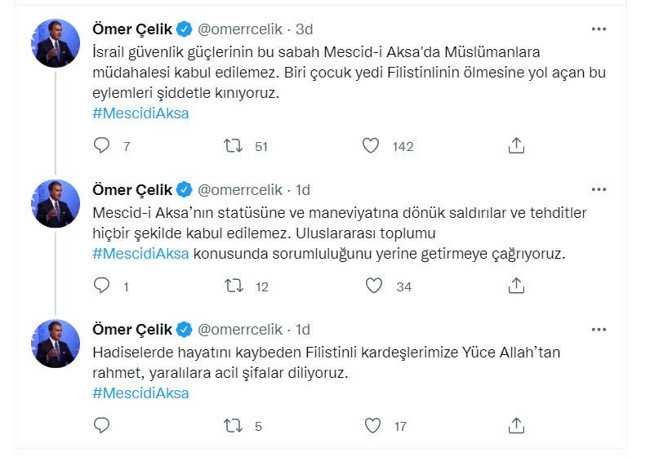 AK Parti Sözcüsü Ömer Çelik'ten 'Mescid-i Aksa' tepkisi