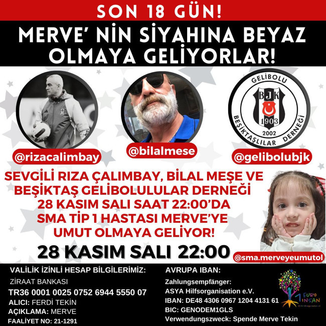 Rıza Çalımbay'dan anlamlı destek. Beşiktaş'ın efsane futbolcusu, Gelibolulu SMA'lı küçük Merve için canlı yayında kampanya düzenleyecek - Resim : 2