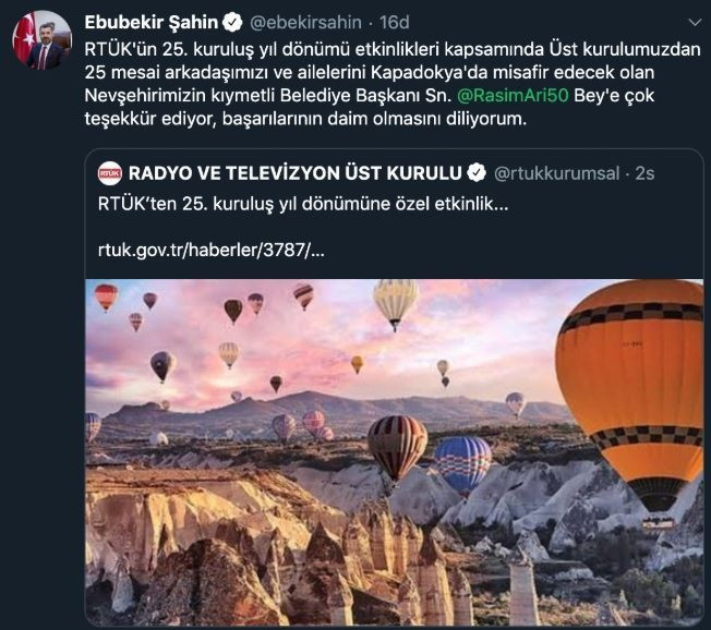 RTÜK üyeleri ve ailelerinin Kapadokya tatili