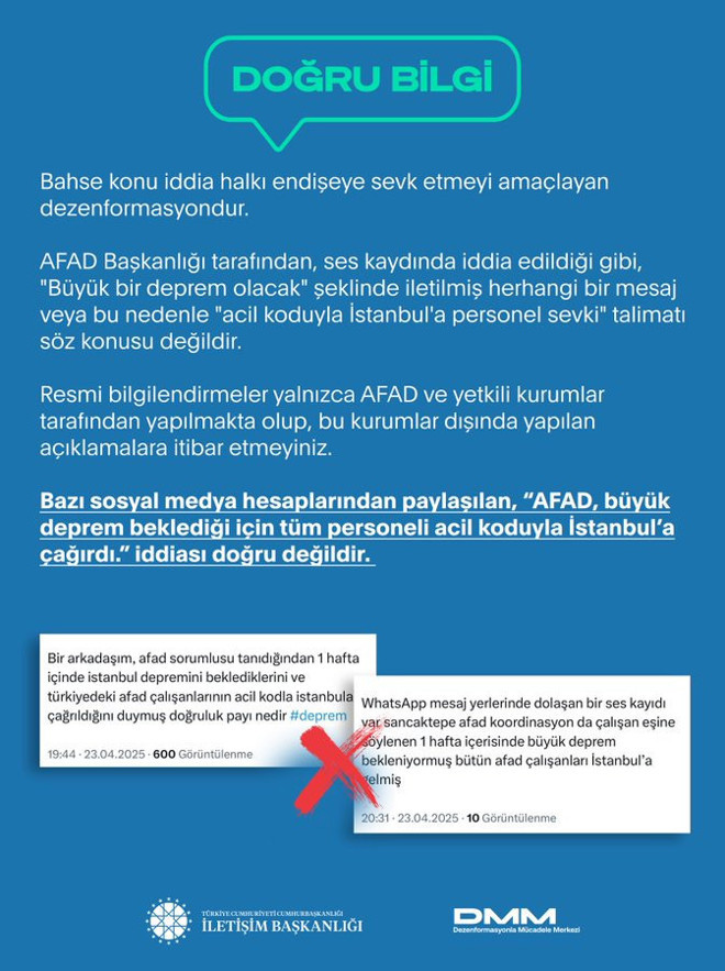 Cumhurbaşkanlığı'ndan açıklama: ‘AFAD’ın tüm personeli acil koduyla İstanbul’a çağrıldı’ iddiaları asılsız - Resim : 2
