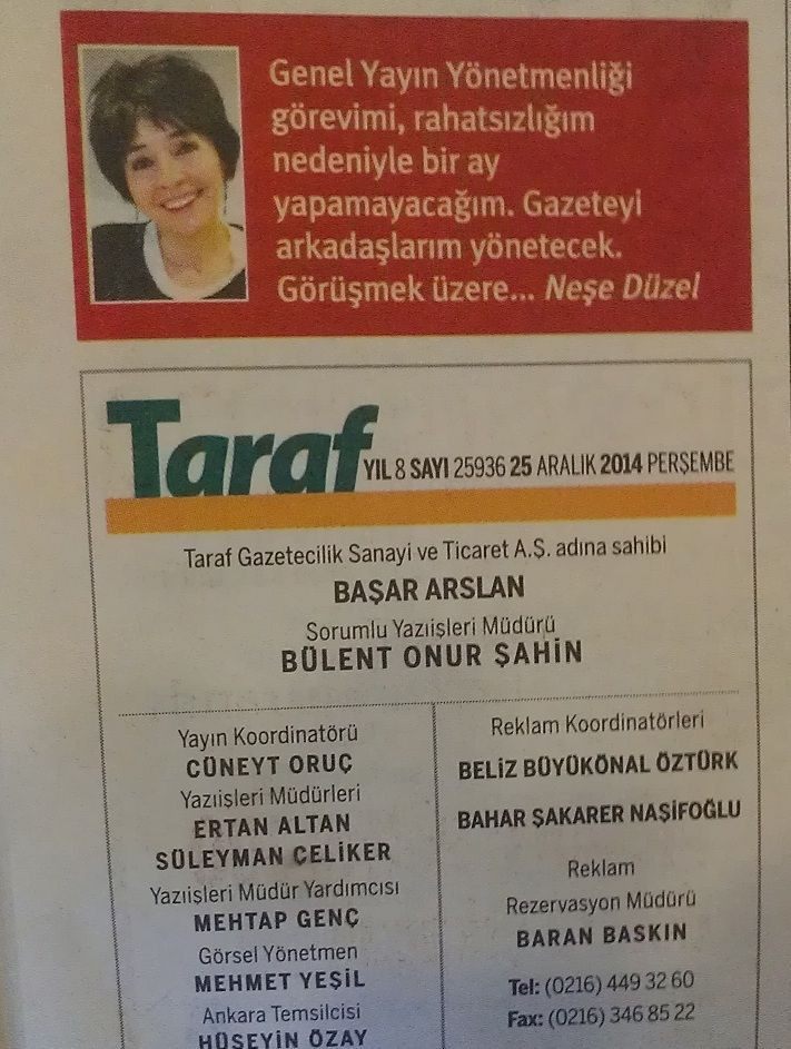 Genel Yayın Yönetmeni'nin ismi Taraf'ın künyesinden çıkarıldı! Peki neden?