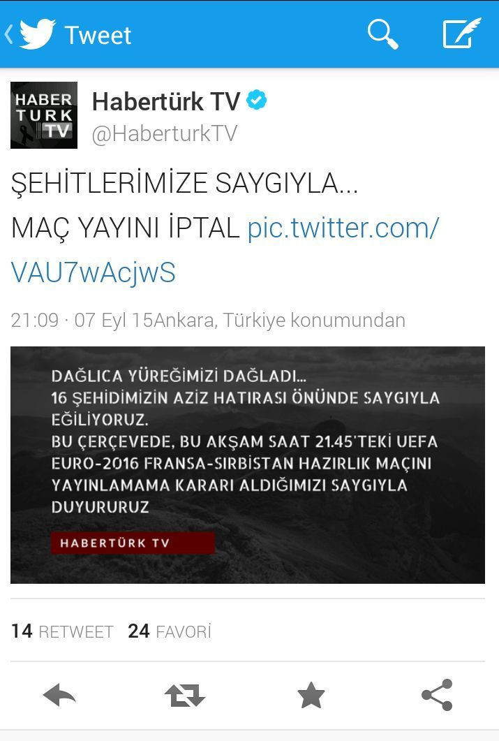 Habertürk TV maç yayınını iptal ettiğini duyurdu