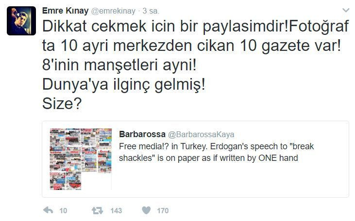 Emre Kınay'dan gazetelere 'tek manşet' tepkisi!