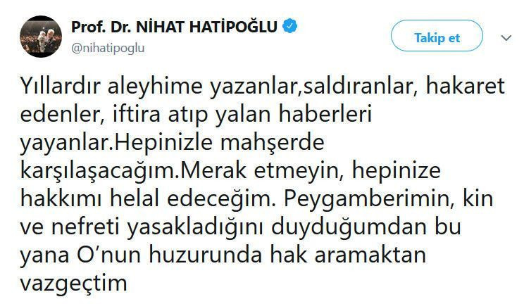 Nihat Hatipoğlu: Hepinizle mahşerde karşılaşacağım