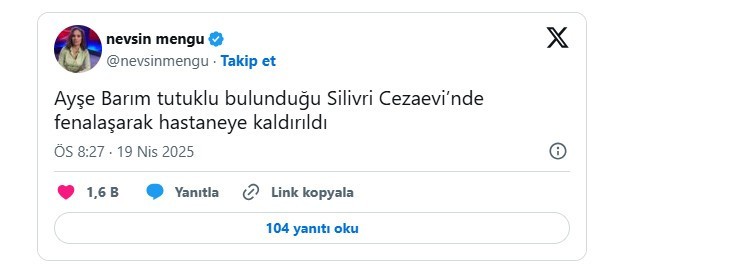 Bakan Tunç: Ayşe Barım'ın hastaneye kaldırıldığı haberleri doğru değil