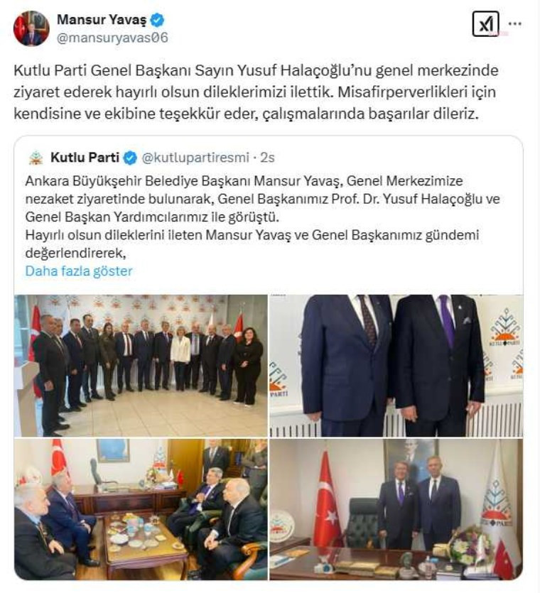 Mansur Yavaş’tan Yusuf Halaçoğlu’na Hayırlı Olsun Ziyareti: Kutlu Parti'yle İlgili Dikkat Çeken Paylaşım!