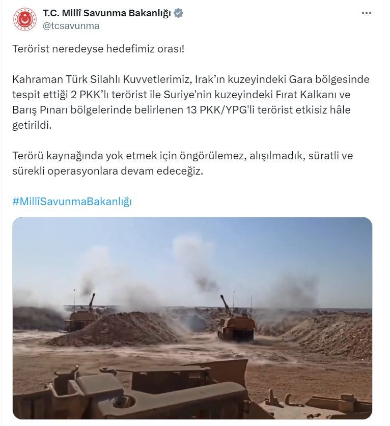 MSB açıkladı: 15 PKK'lı terörist etkisiz hale getirildi