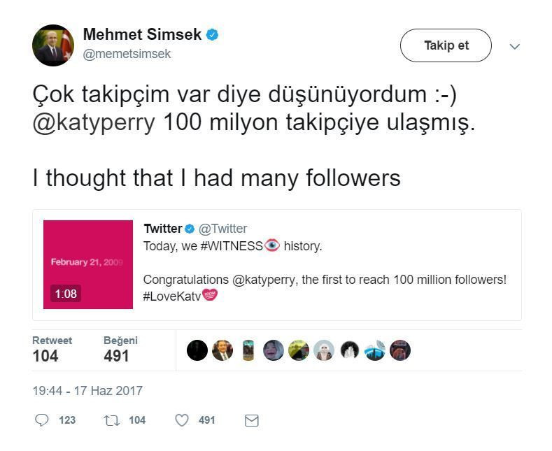 Başbakan Yardımcısı Şimşek'ten Katy Perry'li paylaşım