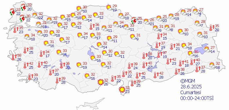 Yüksek sıcaklık, sağanak ve fırtınaya dikkat!  9 kent için "sarı" alarm verildi. Marmara ve Ege Bölgesine fırtına; 5 ilde sağanak bekleniyor