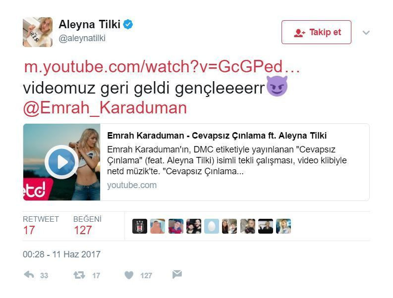 Aleyna Tilki'nin kaldırılan şarkısını Youtube kullanıma açtı mı? - Resim : 2