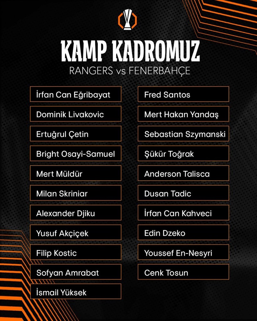 Fenerbahçe, Rangers maçı kamp kadrosunu açıklandı. İşte yer almayan isimler...