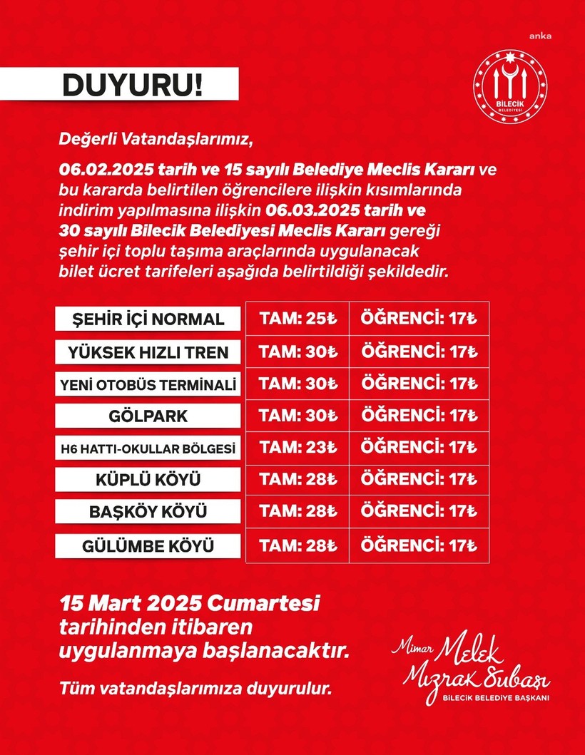 Büyük Gürültü Koparmışlardı. Bilecik'te Yeni Minibüs Tarifesi Belli Oldu. Öğrenci Bilet Ücreti 17 TL Oldu