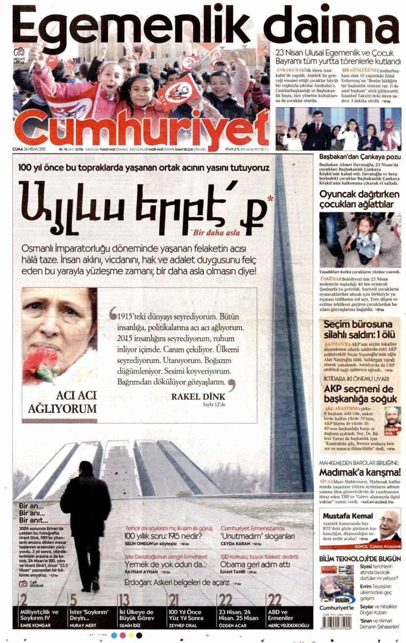 91 yıl sonra yeniden! Cumhuriyet'ten Ermenice başlık