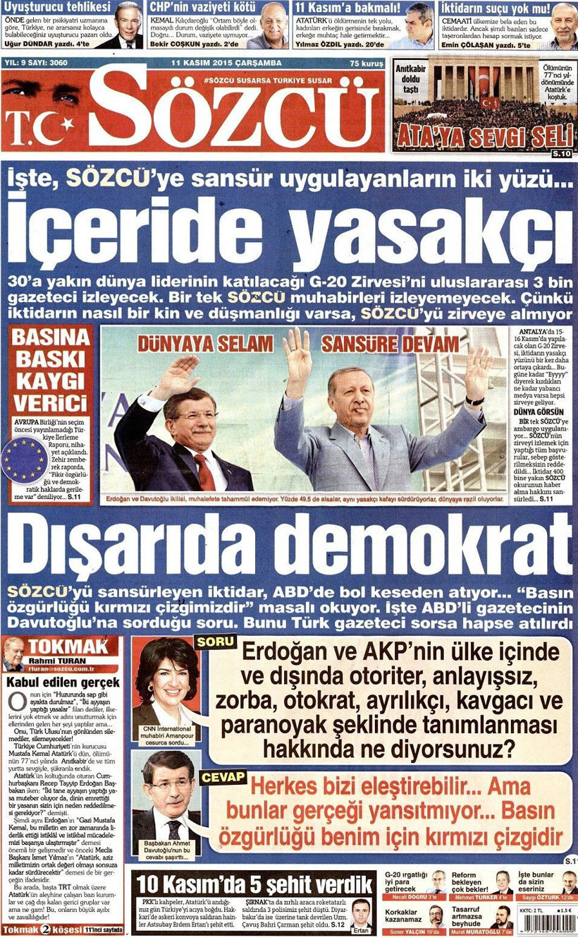 Sözcü ve Zaman'a G20 sansürü!