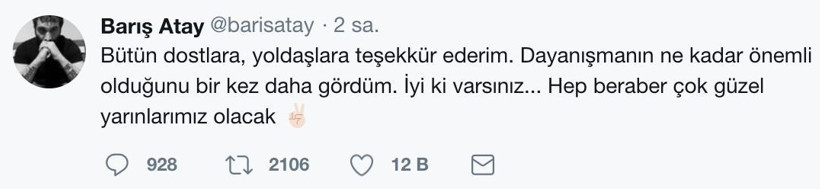 Oyuncu Barış Atay serbest bırakıldı!