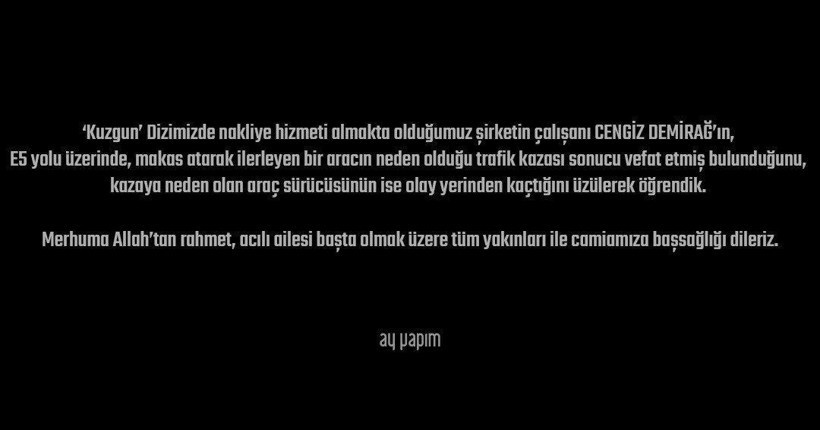 Kuzgun dizisinin set aracı kaza yaptı, bir kişi öldü!