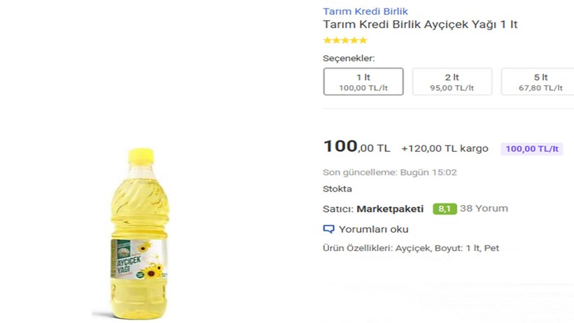 Beklenen ayçiçek yağı indirimi geldi: Ayçiçek yağı 100 TL'den satışa çıktı