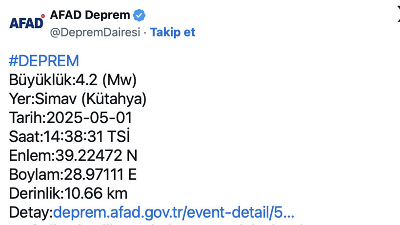 Kütahya'da 4.2 büyüklüğünde deprem! Yine sallandı