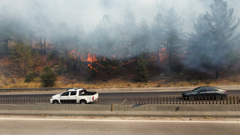 Otoyoldaki yangın ormana sıçradı: Müdahale ediliyor